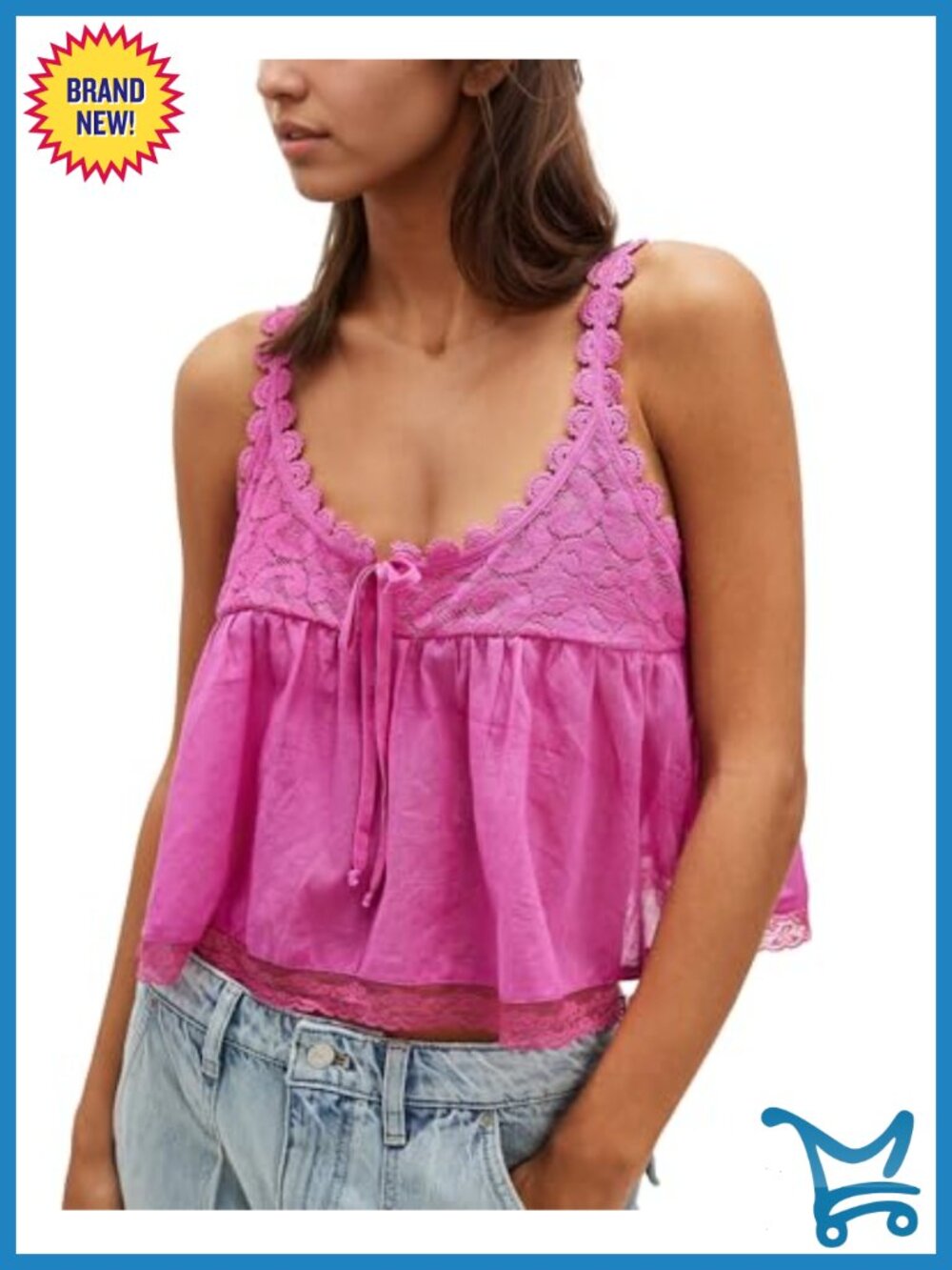 Cotton Lace Tank Top - Boho Crop Top Summer Beach Y2k - Picture 1 of 5